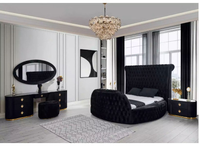 Bedroom Black Set Bed 2x Bedside tables Dressing table Chesterfield 5pcs