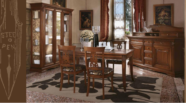 Dining room Complete Table Sideboard 4x Chair Set Display case Baroque Solid wood