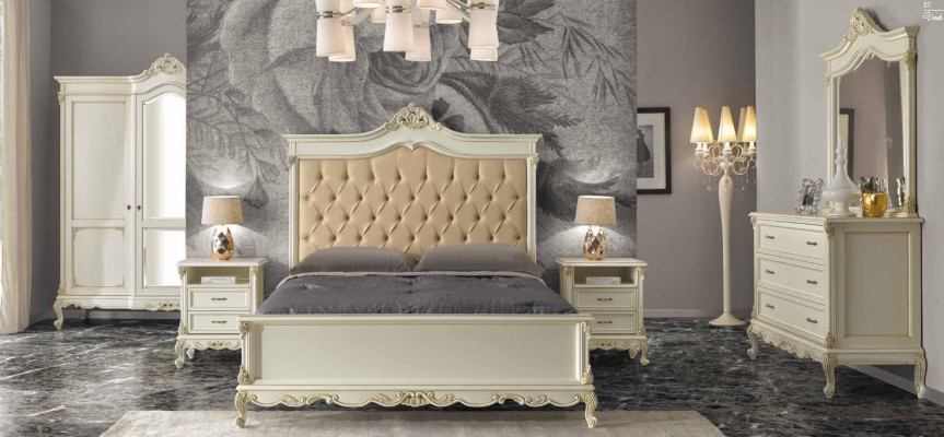 Italian Baroque Style Furniture Bedroom 5pcs. Set Bed Sideboard Bedside tables