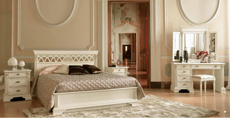 Luxury bedroom set 6 pieces. Bed 2x Bedside table Dressing table Designer Furniture Solid wood