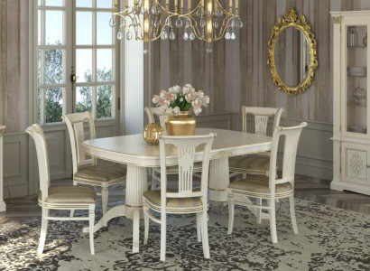Dining table Suite Table + 6x Chairs Chair Dining room Suite Solid wood Textile 7 pieces.