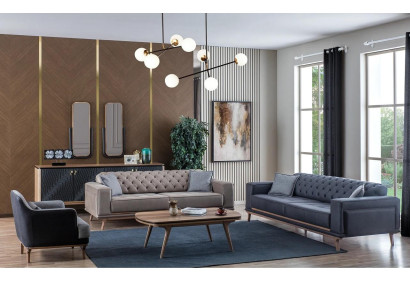 Luxury Modern Living room Set 4 pieces. 4 Seater Armchair Coffee table Wood Furniture