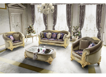 Classic Living room set with 3+2+1 Sofas and Coffee table with gold inlays