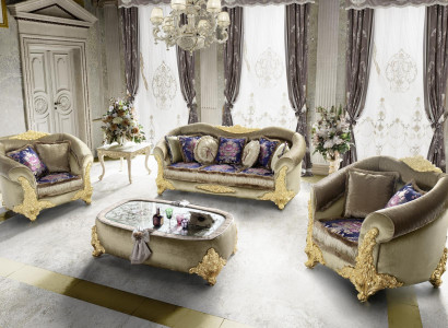 Classic Living room set with 3+2+1 Sofas and Coffee table with gold inlays