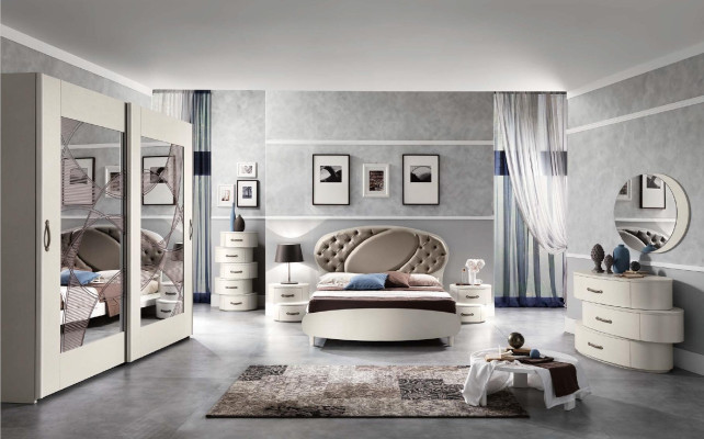 Suite set 7 pieces. Bedroom Bed Bedside table Chest of drawers Mirror Wardrobe