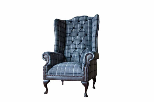 Wing Chair Chesterfield Armchair Couch 1 Seater Sofa Textile Couches Fabric