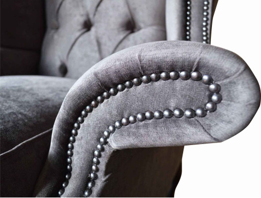 Armchair Wing Chair Chesterfield Fabric Living room Polyester Design Gray