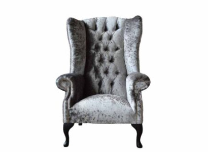 Wing Chair Chesterfield Armchair Couch 1 Seater Gray Fabric Textile new