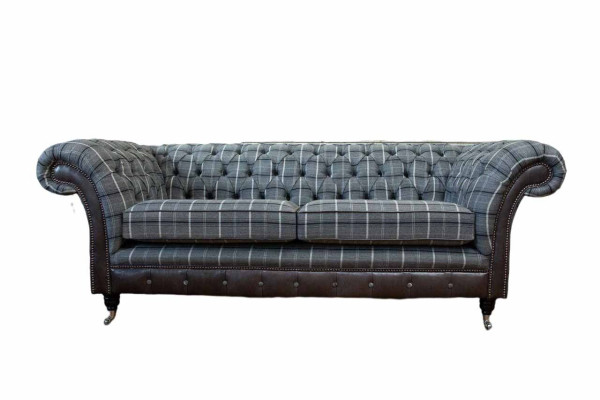 Sofa 3 Seat Sofas Textile Couches Design Furniture Three Seater Gray Chesterfield