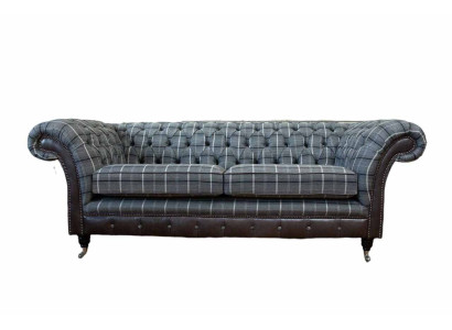 Sofa 3 Seat Sofas Textile Couches Design Furniture Three Seater Gray Chesterfield