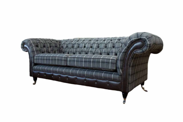 Sofa 3 Seat Sofas Textile Couches Design Furniture Three Seater Gray Chesterfield