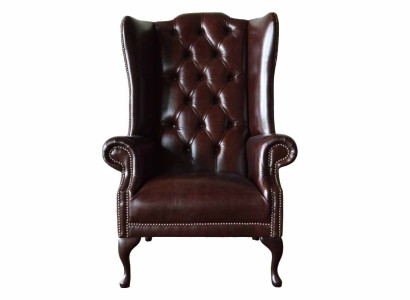 Armchair 1 Seater Brown Living room Leather Design Chesterfield Wing Chair