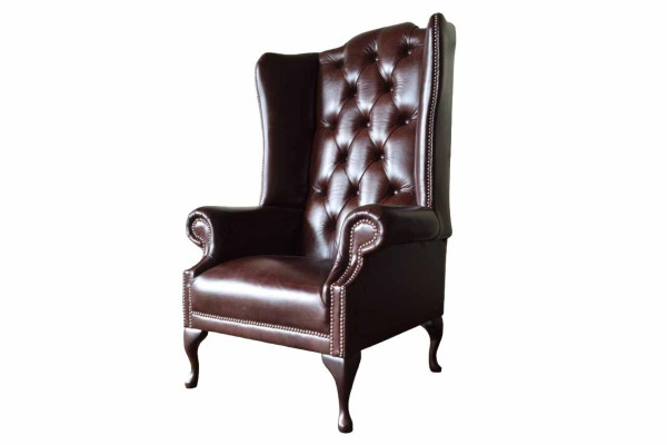 Armchair 1 Seater Brown Living room Leather Design Chesterfield Wing Chair