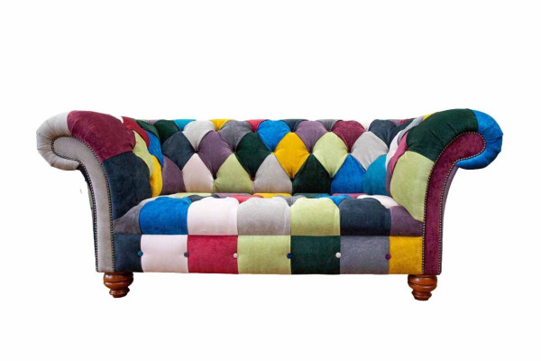 Sofa 2 Seater Chesterfield Textile Couch Upholstery Design Luxury Multicolored