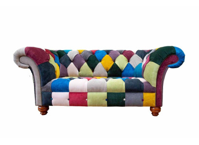 Sofa 2 Seater Chesterfield Textile Couch Upholstery Design Luxury Multicolored