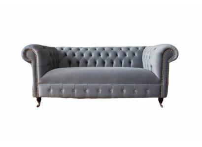 Chesterfield Gray Couch Three Seater Sofa Couches Sofas Velvet Furniture 230cm