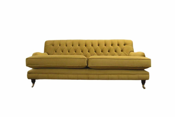 Sofa 3 Seater Yellow Upholstered Sofa Living room Elegant Design Classic