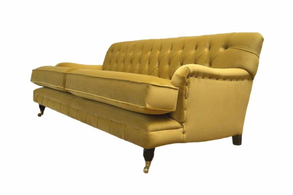 Sofa 3 Seater Yellow Upholstered Sofa Living room Elegant Design Classic