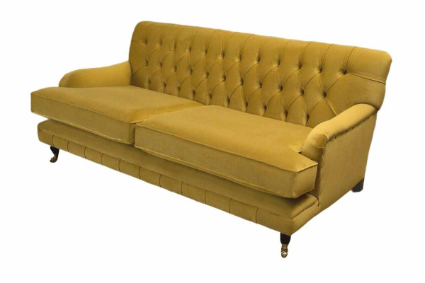 Sofa 3 Seater Yellow Upholstered Sofa Living room Elegant Design Classic