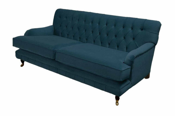 Chesterfield Design Luxury Upholstery Sofa 3 Seater Blue Couch Textile new