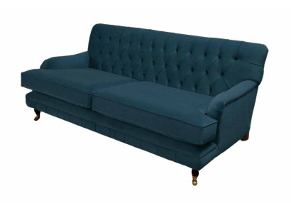 Chesterfield Design Luxury Upholstery Sofa 3 Seater Blue Couch Textile new