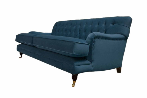 Chesterfield Design Luxury Upholstery Sofa 3 Seater Blue Couch Textile new