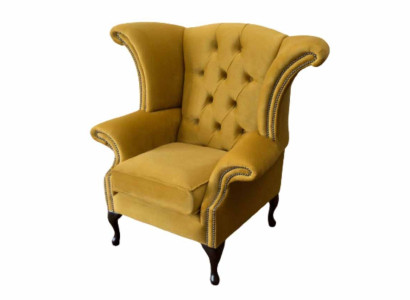 Wing Chair Armchair Yellow Design Upholstery Couch Chesterfield Textile Luxury