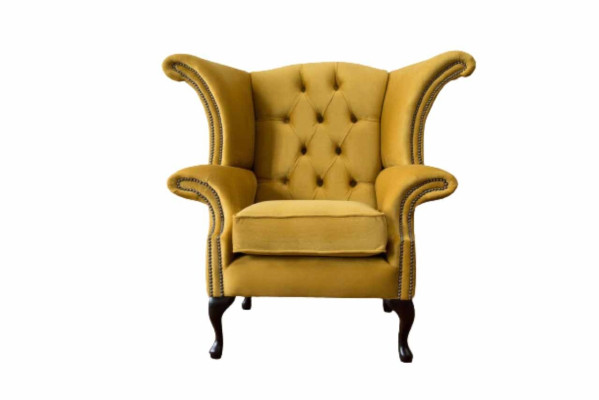 Wing Chair Armchair Yellow Design Upholstery Couch Chesterfield Textile Luxury