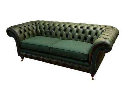 Design Sofa 3 Seater Upholstery Leather Sofas Textile Chesterfield Green