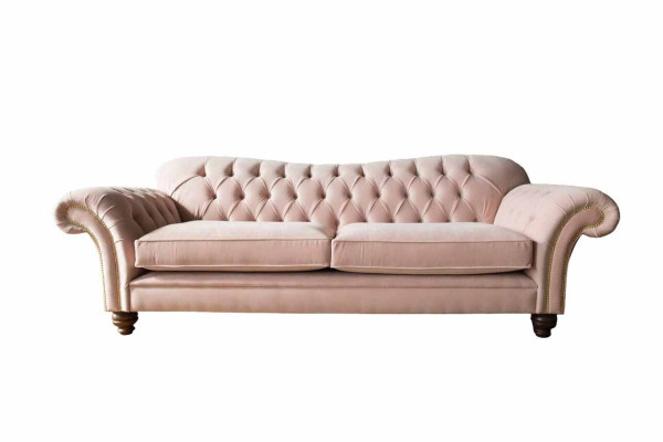 Sofa 3 Seater Chesterfield Couch Seat Textile Fabric Couches Pink Upholstery