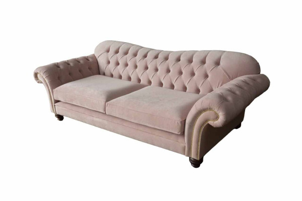 Sofa 3 Seater Chesterfield Couch Seat Textile Fabric Couches Pink Upholstery