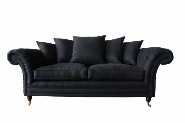 Sofa Textile Fabric 3 Seater Couch Designer Seat Upholstery Black xxl big
