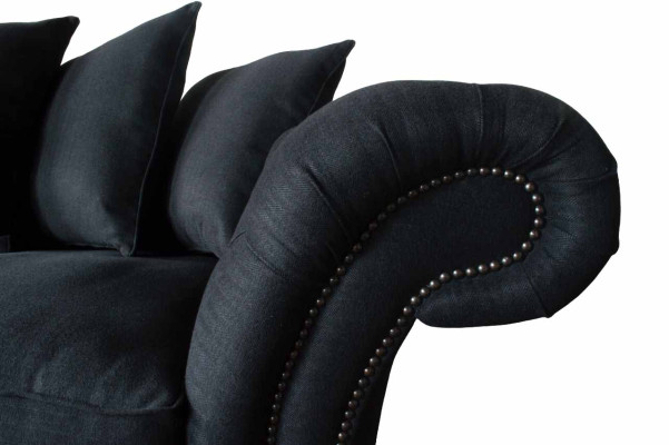 Sofa Textile Fabric 3 Seater Couch Designer Seat Upholstery Black xxl big