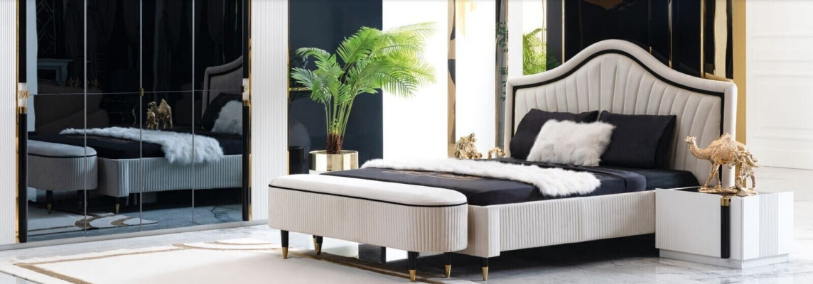 Textile Bed Bedroom Furniture Design Group 5pcs. Set 2x Bedside tables Beds new