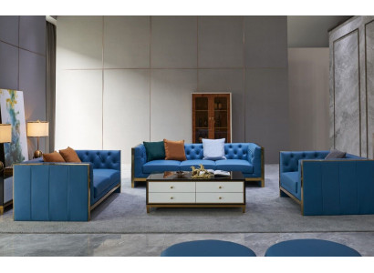 Complete e Chesterfield Set Sofa set 3 2 1 Seat Coffee table Designer 4-piece