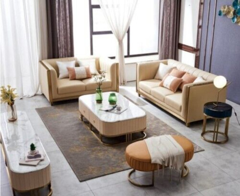 stainless steel Metal Furniture Design Living room Couch Seat Upholstery Suite 3+2+1