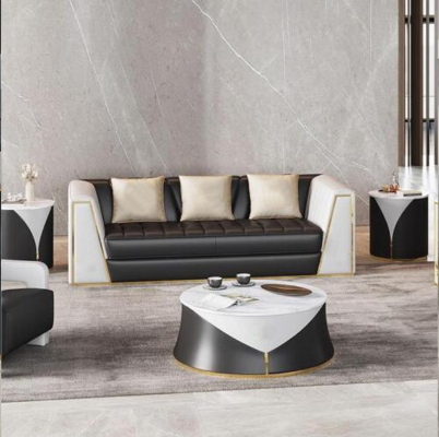Living room 4-piece sofa set 3+2+1 seater seats with leather cover coffee table