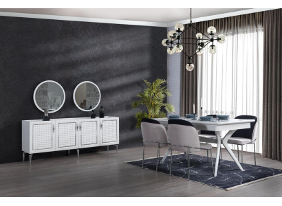 Dining room Complete Set Dining table 4x Chairs Sideboard + 2x Mirror Group