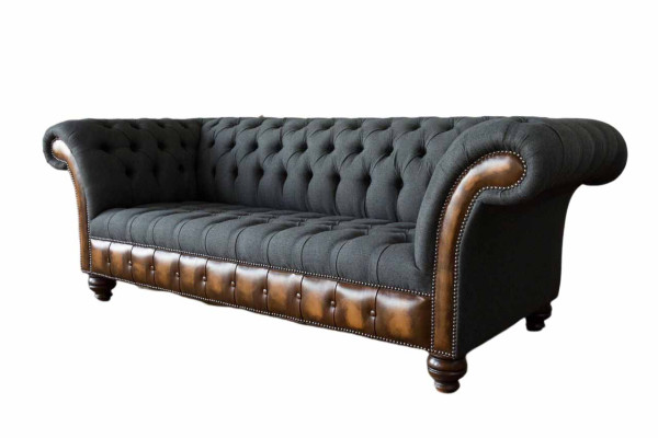 Design Black Sofa 3 Seater Chesterfield Fabric Couch Sofa Upholstery new