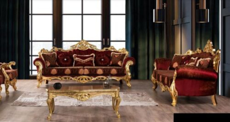 Sofa set 3+3 Seater Luxury Set Three Seater Suite Sofas Fabric Baroque Group