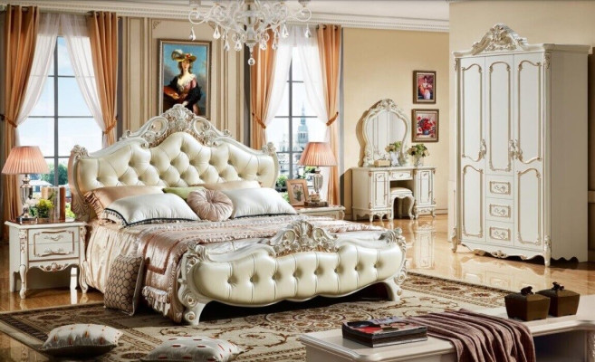 Chesterfield Bedroom Bed Design Beds Luxury Furniture 3pcs. Bedside table