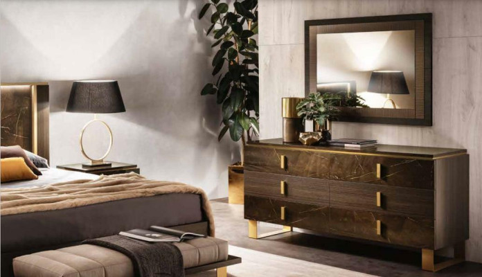 Bed Bedside table Chest of drawers 4 pcs. Bedroom Set Decoration Design Modern Luxury