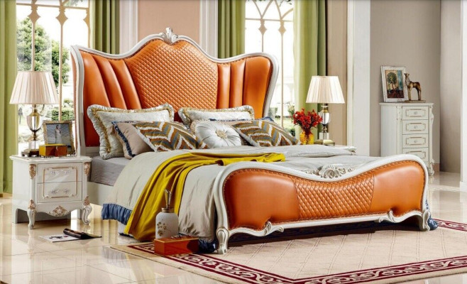 Bed Classic s Bedroom Chesterfield Orange 2x Bedside table 3-piece Wood