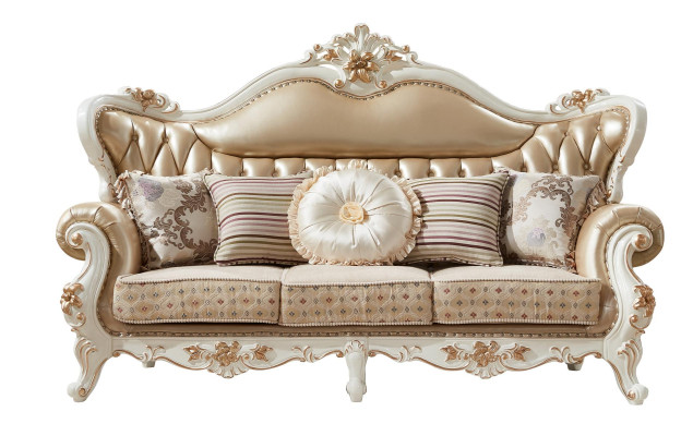 Sofa 3 Seater Beige Luxury Leather Living room Classic Elegant Sofa