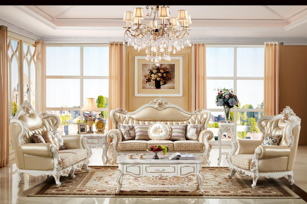 Sofa 3 Seater Beige Luxury Leather Living room Classic Elegant Sofa