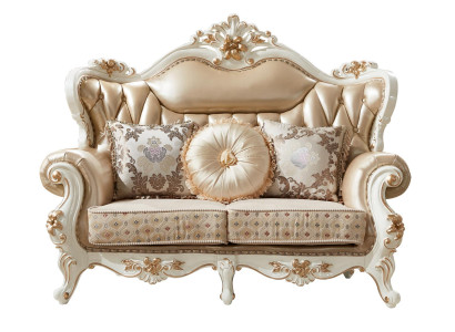Sofa 2 Seater Beige Luxury Leather Living room Classic Design Sofa Elegant