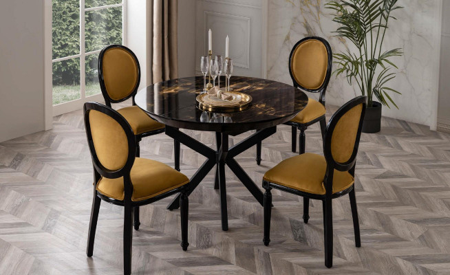 Round Dining table dark design coloring is made of wood. New model for the dining room