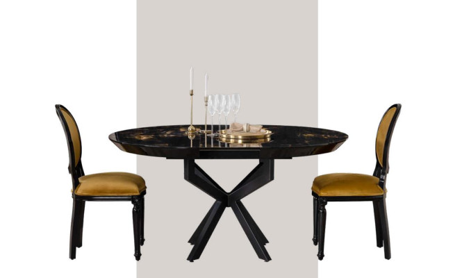 Round Dining table dark design coloring is made of wood. New model for the dining room