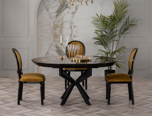 Round Dining table dark design coloring is made of wood. New model for the dining room