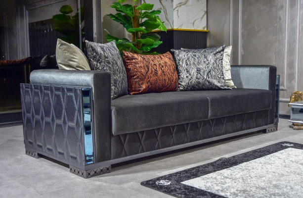 Sofa 3 Seater Luxury Furniture Living room Three Seater Gray Metal with Textile
